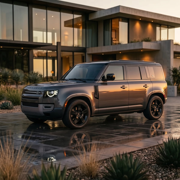 Land Rover Defender vor modernem Haus